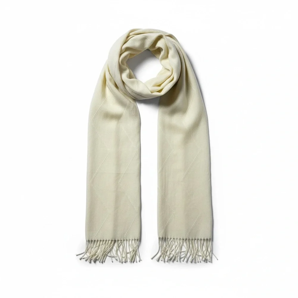 Halogen Nordstrom Wrap Scarf Ivory Fringe Stitch Detail Viscose Blend
